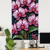 Poster Vitraux représentant des orchidées roses (Bureau à domicile)