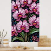 Poster Vitraux représentant des orchidées roses (Cuisine)