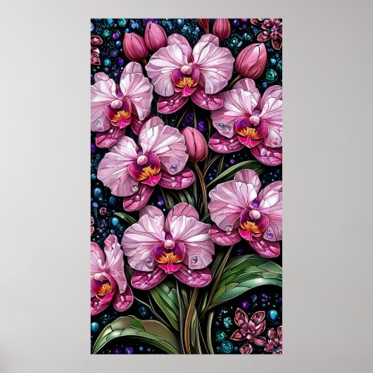Poster Vitraux représentant des orchidées roses (Devant)