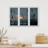 Poster Vitre blanche 3 Volets Illusion Foule d'oiseaux (Cuisine)