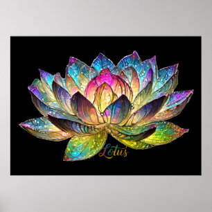 Poster Vitre Coloré Fleur de Lotus sur Fond Noir