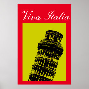 Poster Viva Italia Leaning Tower of Pisa Travel Pop Art