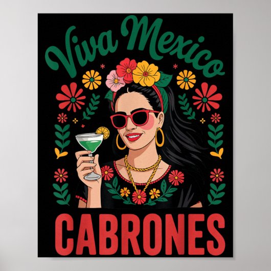 Poster Viva Mexico Cabrones Femmes Drapeau Mexicain (Devant)