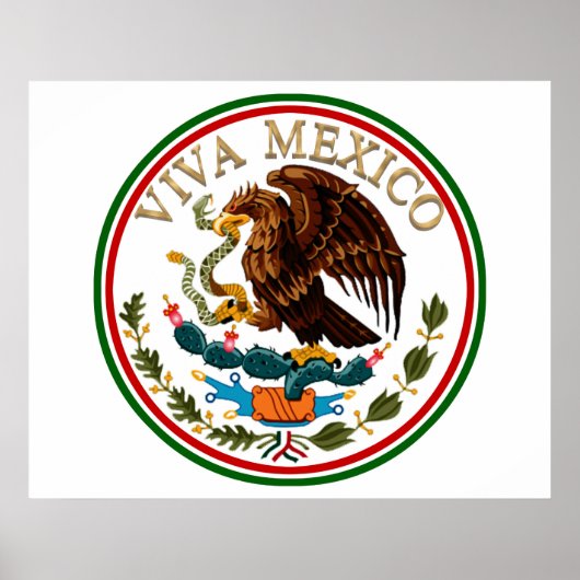 Poster Viva Mexico Mexican Flag Icon w/ Gold Text (Devant)