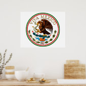 Poster Viva Mexico Mexican Flag Icon w/ Gold Text (Cuisine)