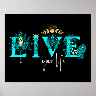 Poster Vivez votre vie poisson Stars Lotus lune Sun wall 