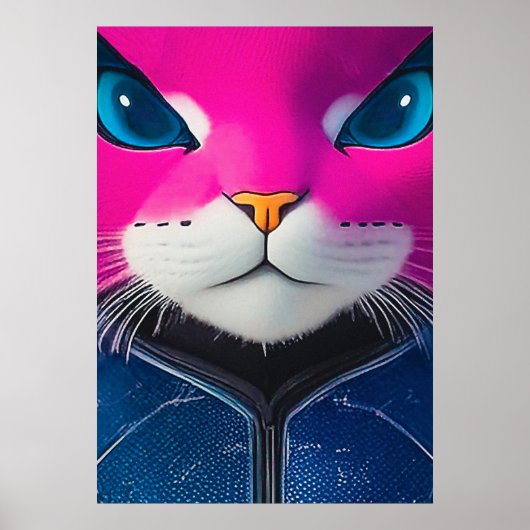 Poster Vivid Cyborg Cat Closeup (Devant)