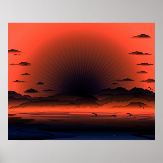 Poster Vivid Dark Sunburst Beach Sky (Devant)