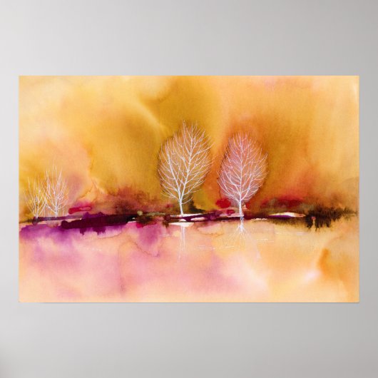 Poster Vivid Magenta Paysage Abstrait Brown avec arbres (Devant)
