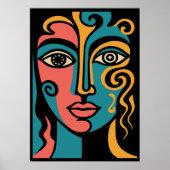 Poster Vivid multicolore cubiste visage abstrait art (Devant)