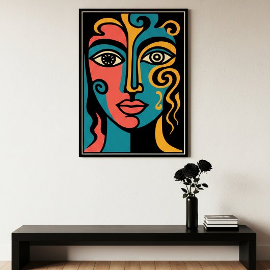 Poster Vivid multicolore cubiste visage abstrait art