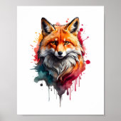 Poster Vivid Red Fox aquarelle Splash Wall Art (Devant)