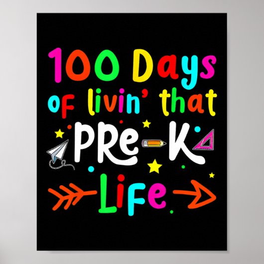 Poster Vivre 100 Jours D'École Pré K Vie Enseignants Garç (Devant)