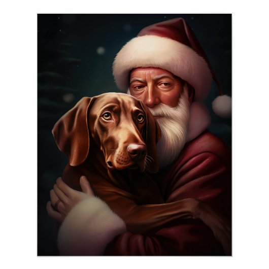 Poster Vizsla avec Noël Festif du Père Noël (Devant)