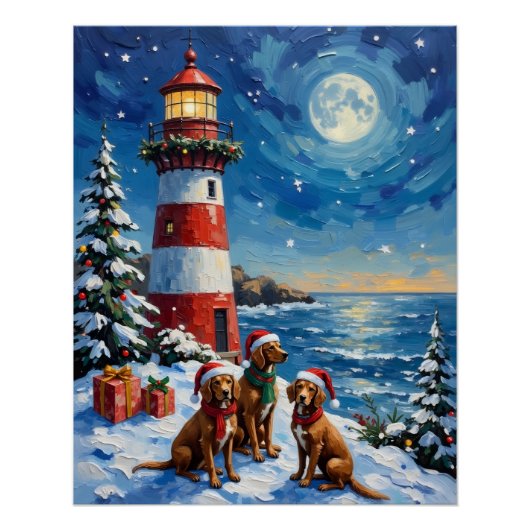 Poster Vizsla Christmas Lighthouse Holiday (Devant)