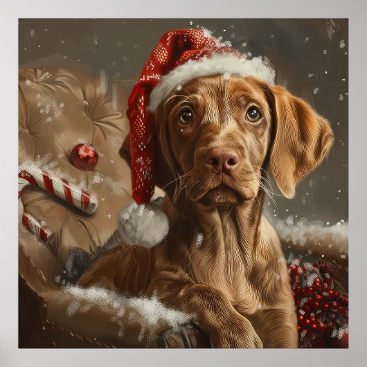 Poster Vizsla de Noël Fête (Devant)