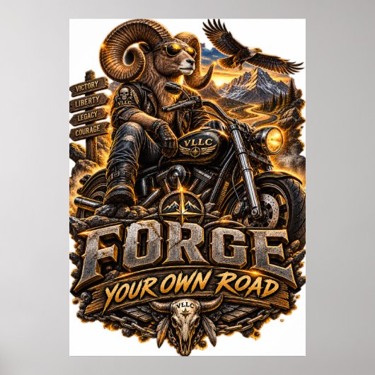 Poster VLLC Forge Your Own Road Motorcycle Biker Skeleton (Devant)