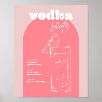 Poster Vodka Soda Recette rose vintage inspirée par Retro