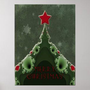 Poster Vœu de Joyeux Noël - Arbre fractal et étoile