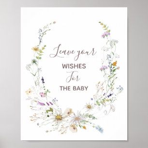 Poster Voeux Baby shower fleur sauvage pour bébé