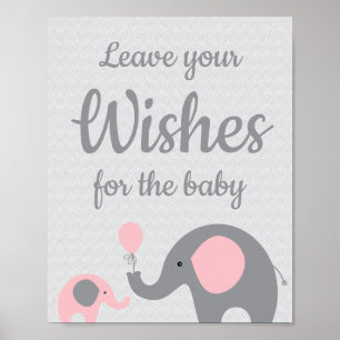 Poster Voeux Baby shower rose éléphant pour bébé signe
