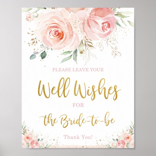 Poster Vœux chic rose floral pour future mariée (Devant)