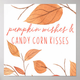 Poster Voeux citrouilles et bonbons Corn Baisers Thanksgi