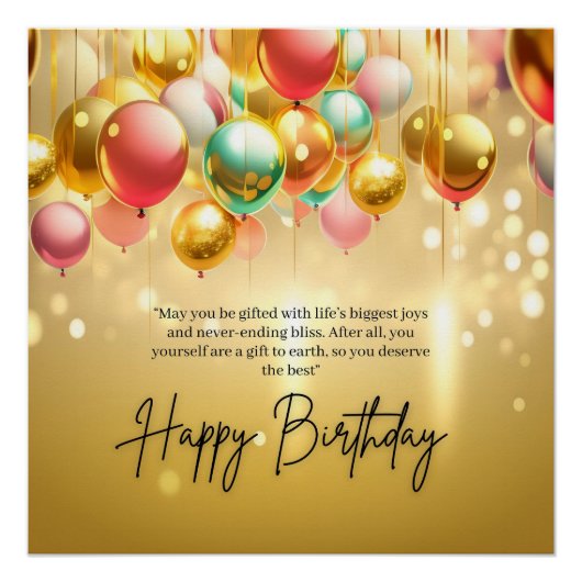 Poster Vœux d'anniversaire doré (Devant)
