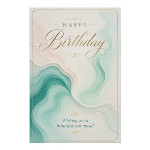 Poster Vœux d'anniversaire en marbre Aqua Sérène