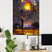 Poster Vœux dans les rêves de lanterne céleste expressive (Bureau à domicile)