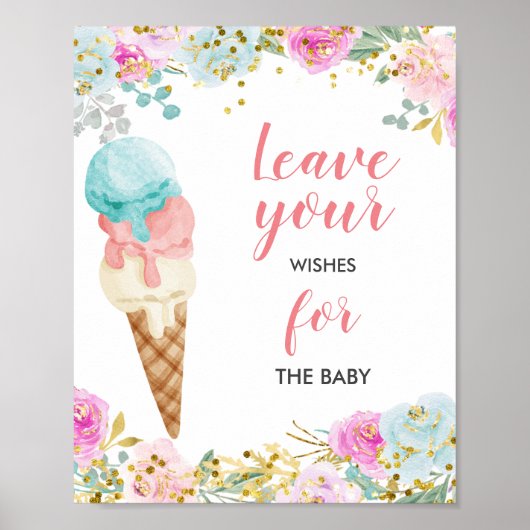 Poster Vœux de Baby Shower pour bébé Glace (Devant)