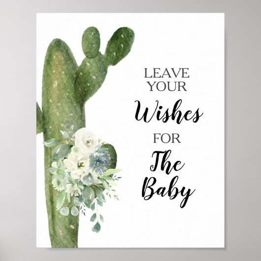 Poster Vœux de Baby Shower pour Bébé Signe de Cactus Vert (Devant)