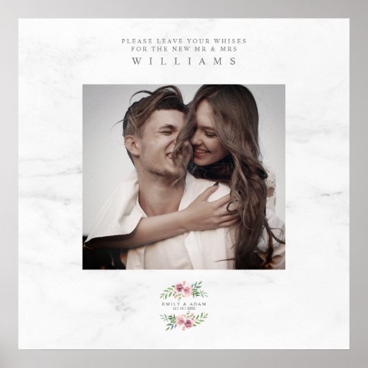 Poster Vœux de mariage Invité photo Couronne romantique (Devant)