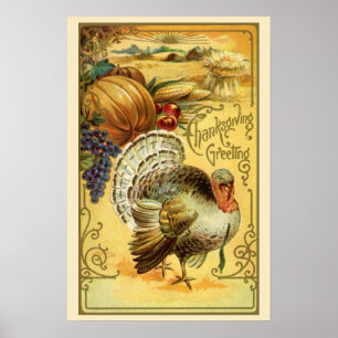 Poster Vœux de Thanksgiving vintage avec dinde