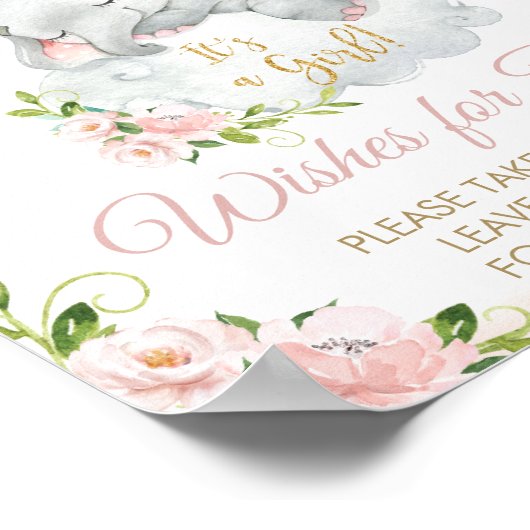 Poster Voeux d'éléphant rose fleuri pour bébé (Coin)