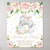 Poster Voeux d'éléphant rose fleuri pour bébé (Devant)