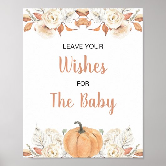Poster Voeux floraux Citrouilles orange pour bébé SIGNE  (Devant)