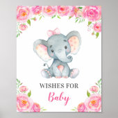 Poster Voeux pour bébé Elephant rose fille douche Sprinke (Devant)