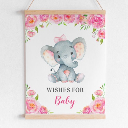 Poster Voeux pour bébé Elephant rose fille douche Sprinke