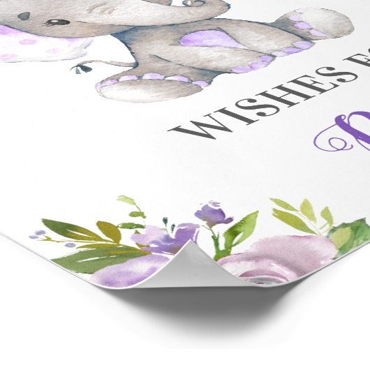 Poster Voeux pour bébé fille pourpre Lilac Eléphant Douch (Coin)