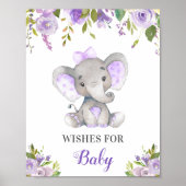 Poster Voeux pour bébé fille pourpre Lilac Eléphant Douch (Devant)