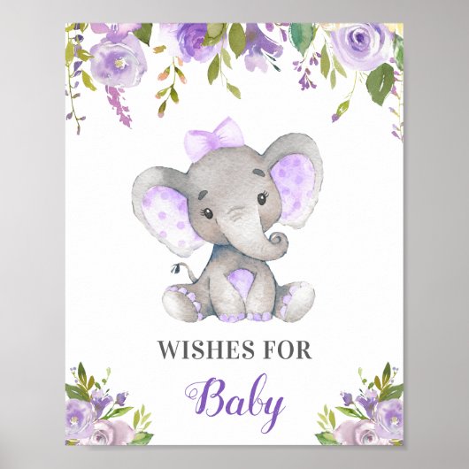 Poster Voeux pour bébé fille pourpre Lilac Eléphant Douch (Devant)
