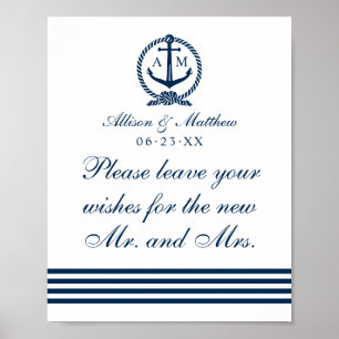 Poster Voeux pour le Mariage nautique M. et Mme Marine