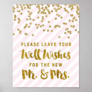 Poster Voeux pour M. & Mme Mariage Signer Pink Gold Strip