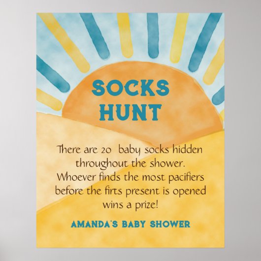 Poster Voici Blue Rays Sunshine Baby shower chasse jeu (Devant)