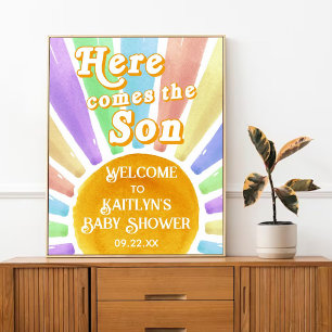 Poster Voici Le Baby shower Son Retro Boys Bienvenue