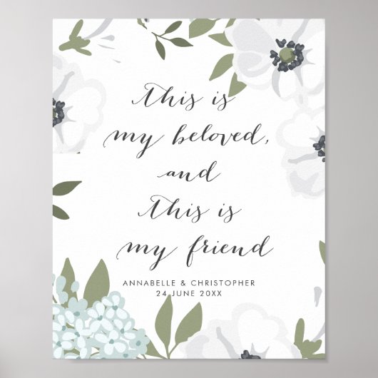 Poster Voici Mon Écriture Bien-Aimée Anémone Mariage Sign (Devant)