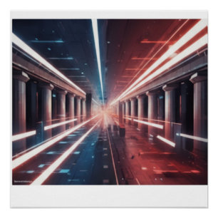 Poster Voie des Leaders - Abstrait Futuriste Rouge & Bleu
