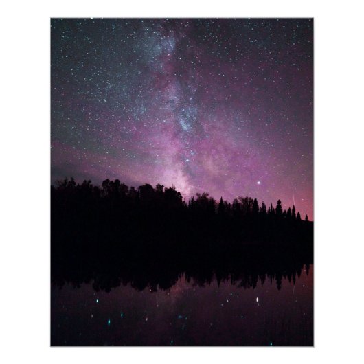 Poster Voie Lactée Galaxie sur le lac Forest (Devant)