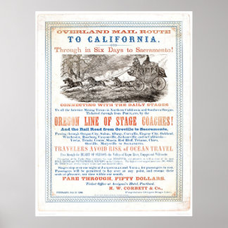 Poster Voie postale terrestre vers CA. (1257A) - Restauré